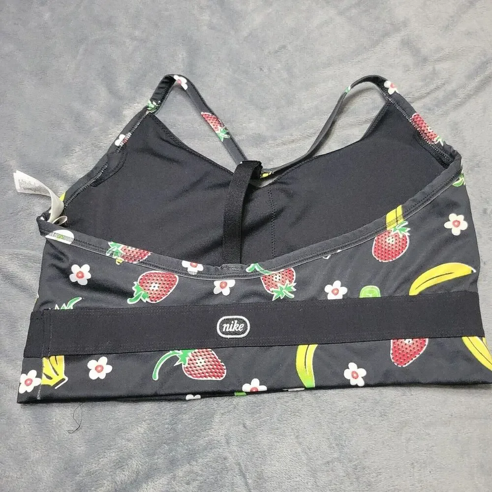 Nike Sports Bra Womens Large‎ Black Banana Strawberry Racerback Pullover Padded